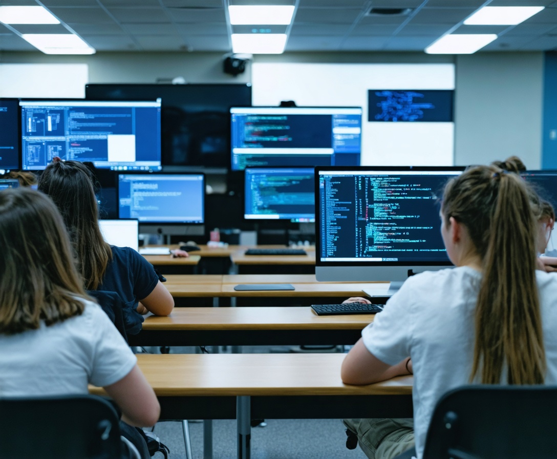 Students in the digital lab focused on code and design